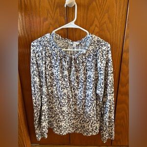 Lucky Brand Black & White Floral Peasant Blouse